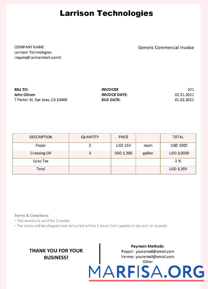 Printable USA Larrison Technologies invoice template